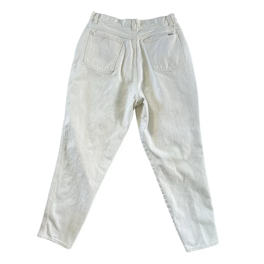 VTG Bill Blass Pleated Mom Jeans Women's M Ecru Cream Cotton High Rise Tapered
